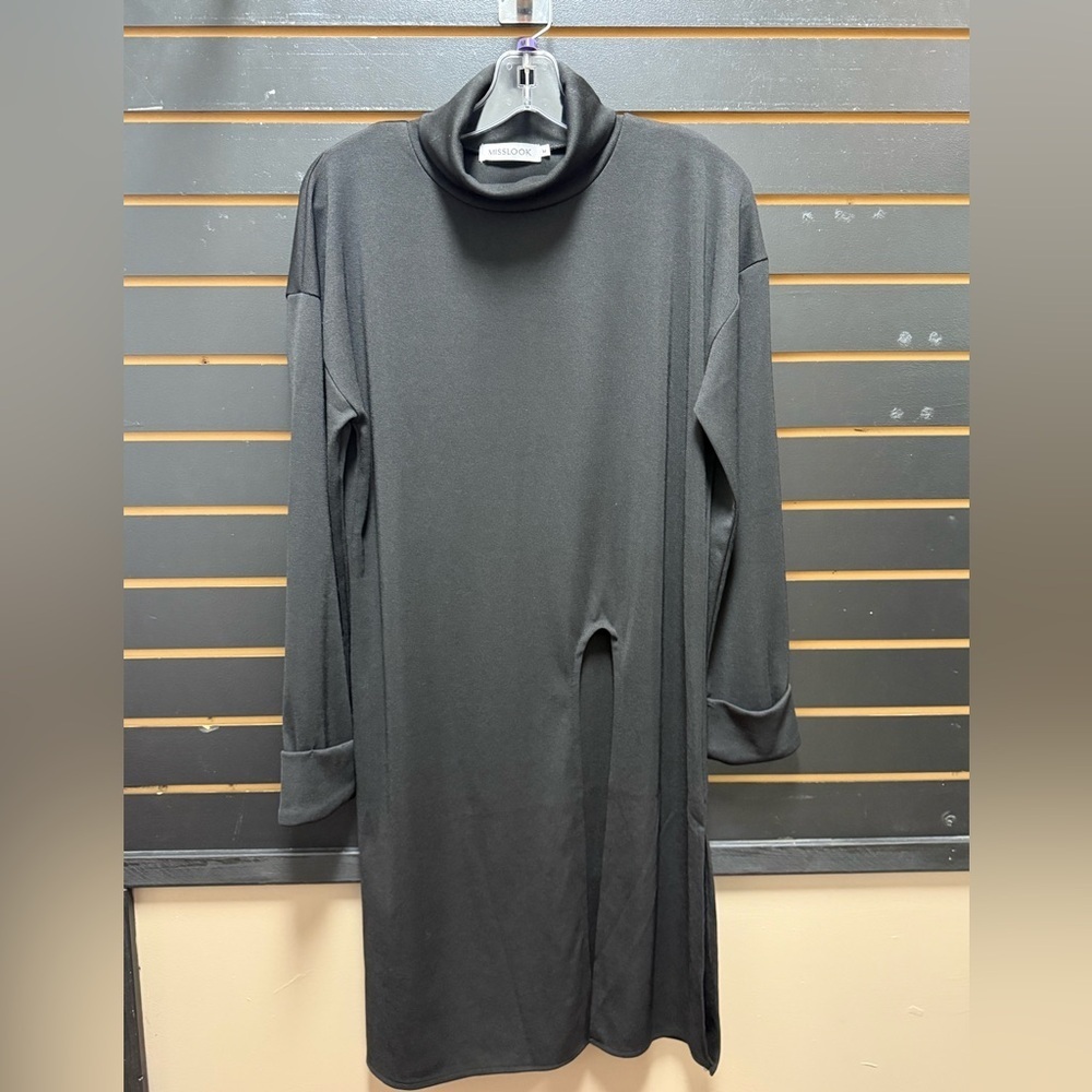 MISSLOOK Black Turtleneck Tunic Top w/ Side Slit – Size M